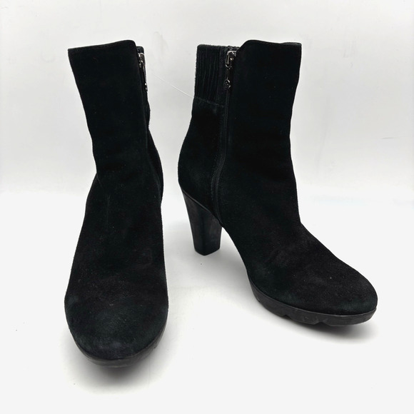 BLONDO 'Loann' Black Suede Leather AquaProtect Block Heel Zip Up Ankle Boots 8M - Picture 3 of 16
